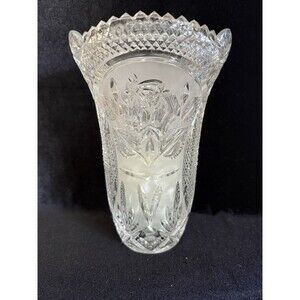 Large Vintage Irena Cut 24% Lead Crystal Vase 9.5” H X 6.5” D Glass